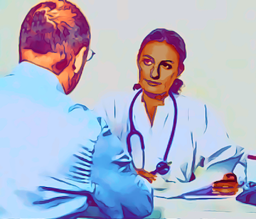 Photo of doctor listening to patient